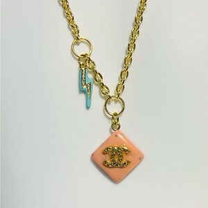 Gold and Peach Pendant Necklace